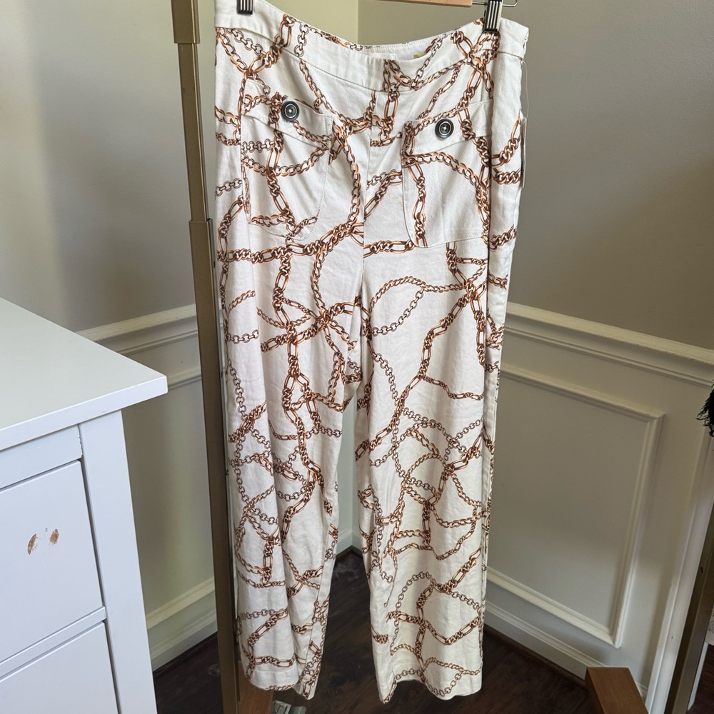 Maeve Cream Chain Pattern Printed Palazzo Pants - Picture 2 of 4